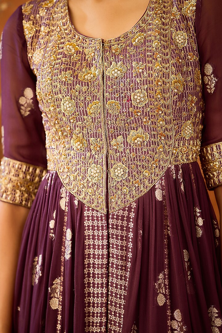 Purple Silk Brocade Zardosi Embroidered Wedding Anarkali Set by Shyam Narayan Prasad at Pernia's Pop Up Shop