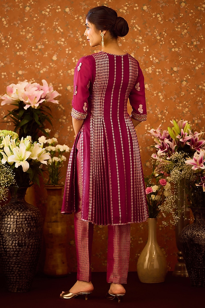 Raspberry Purple Silk Brocade Zardosi Embroidered Kurta Set by Shyam Narayan Prasad at Pernia's Pop Up Shop