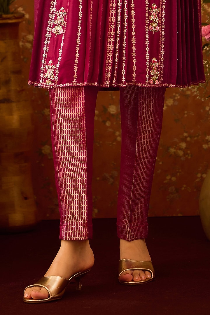 Raspberry Purple Silk Brocade Zardosi Embroidered Kurta Set by Shyam Narayan Prasad at Pernia's Pop Up Shop