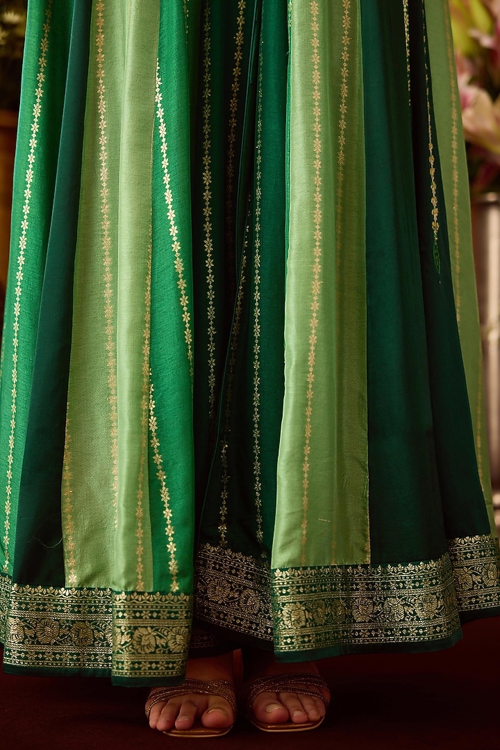 Alpine Green Brocade Thread Embroidered Wedding Anarkali Set by Shyam Narayan Prasad at Pernia's Pop Up Shop