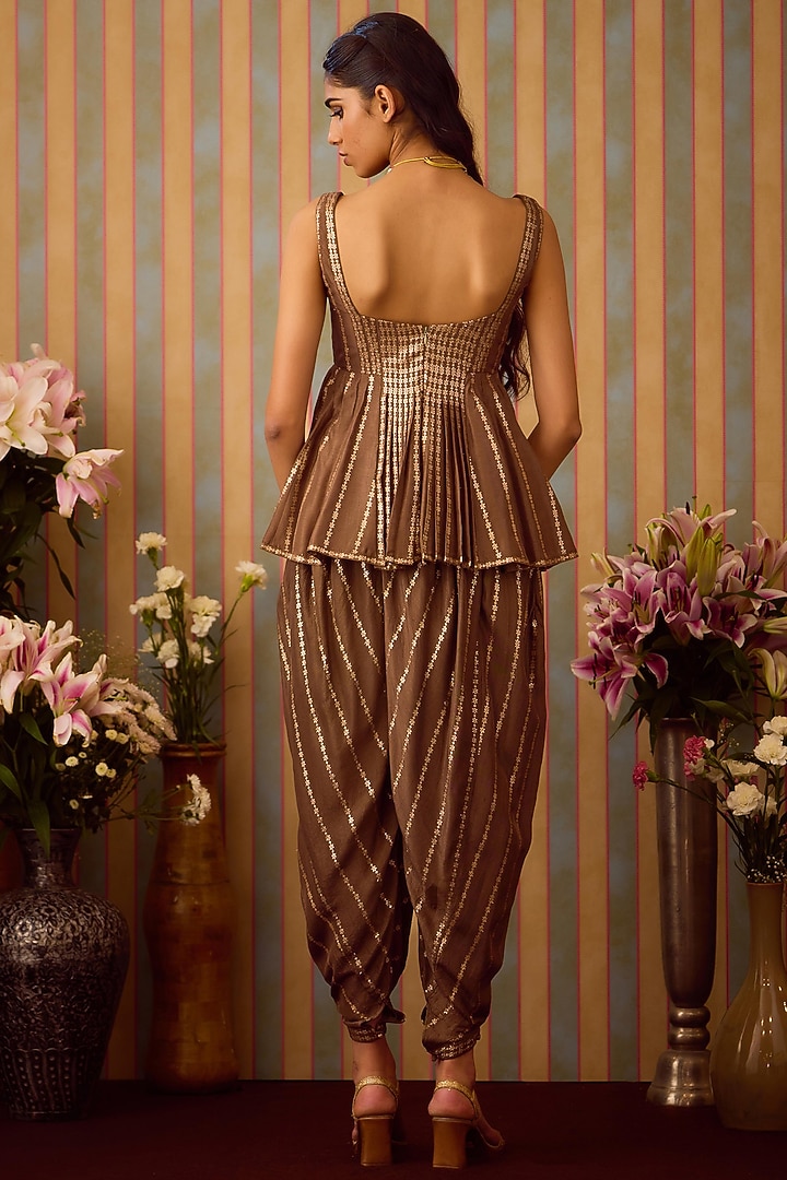 Cocoa Brown Viscose Brocade & Organza Dhoti Set by Shyam Narayan Prasad at Pernia's Pop Up Shop