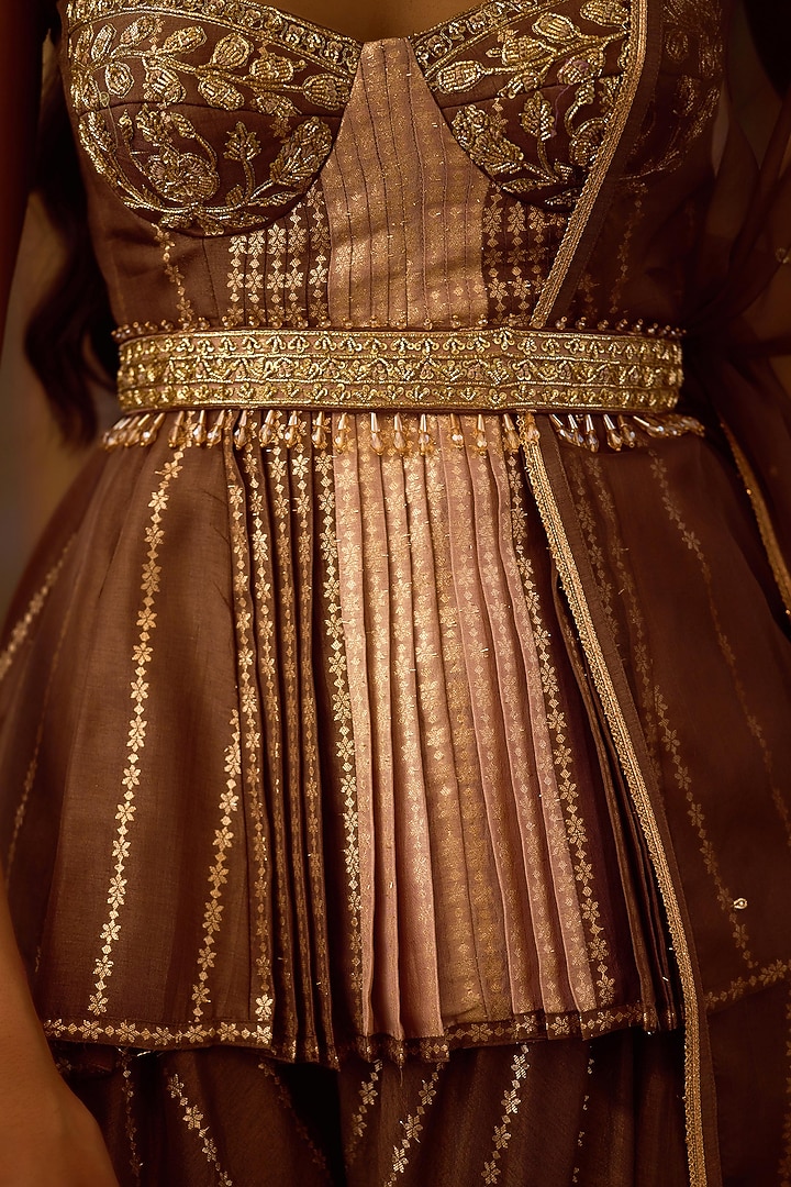 Cocoa Brown Viscose Brocade & Organza Dhoti Set by Shyam Narayan Prasad at Pernia's Pop Up Shop