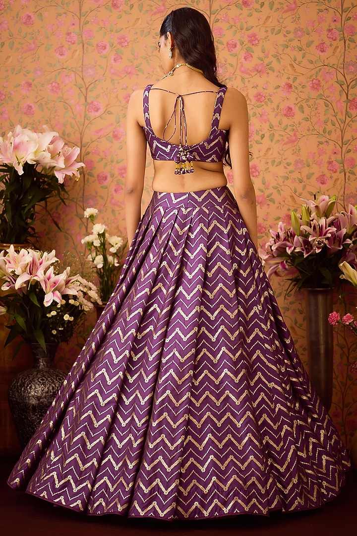 Purple-Wine Brocade Zardosi Embroidered Wedding Lehenga Set by Shyam Narayan Prasad at Pernia's Pop Up Shop