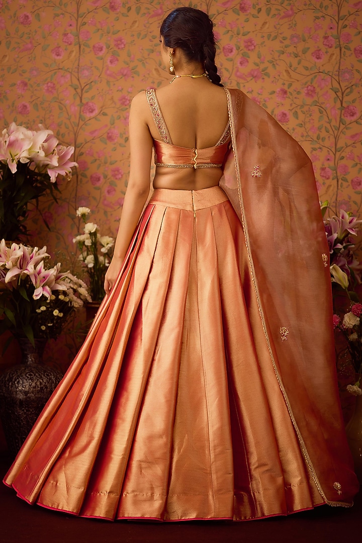 Gold-Pink Brocade Zardosi Embroidered Wedding Lehenga Set by Shyam Narayan Prasad at Pernia's Pop Up Shop