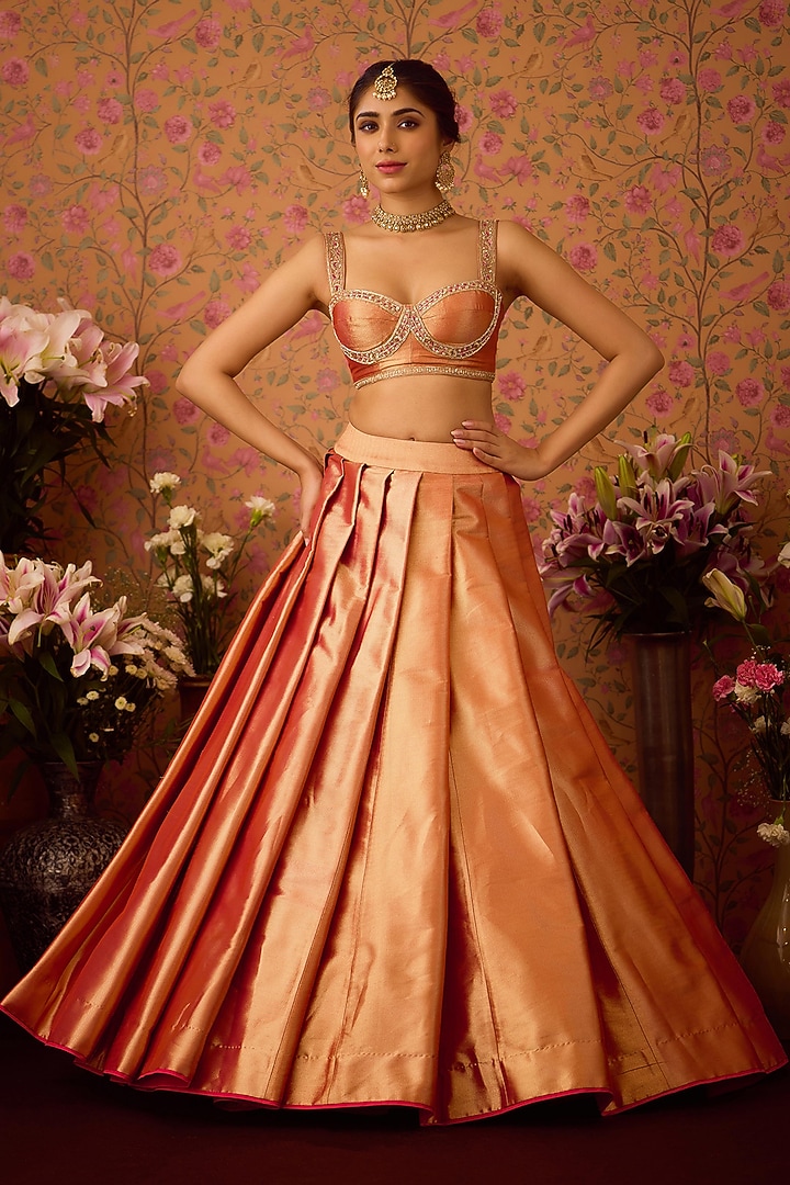 Gold-Pink Brocade Zardosi Embroidered Wedding Lehenga Set by Shyam Narayan Prasad at Pernia's Pop Up Shop
