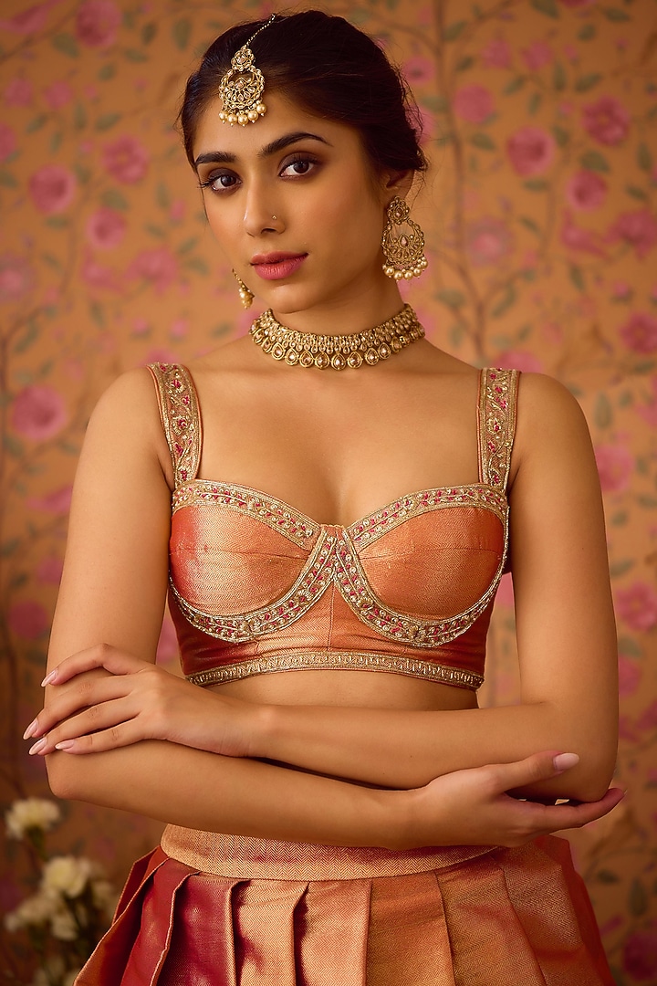 Gold-Pink Brocade Zardosi Embroidered Wedding Lehenga Set by Shyam Narayan Prasad at Pernia's Pop Up Shop