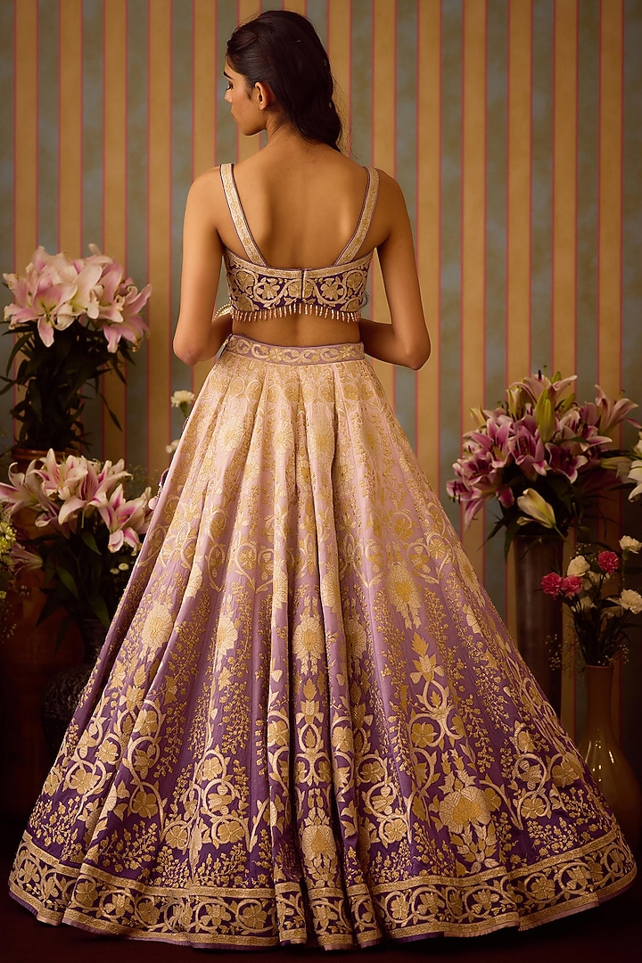 Lilac Mauve Raw Silk Applique Embroidered Wedding Lehenga Set by Shyam Narayan Prasad at Pernia's Pop Up Shop