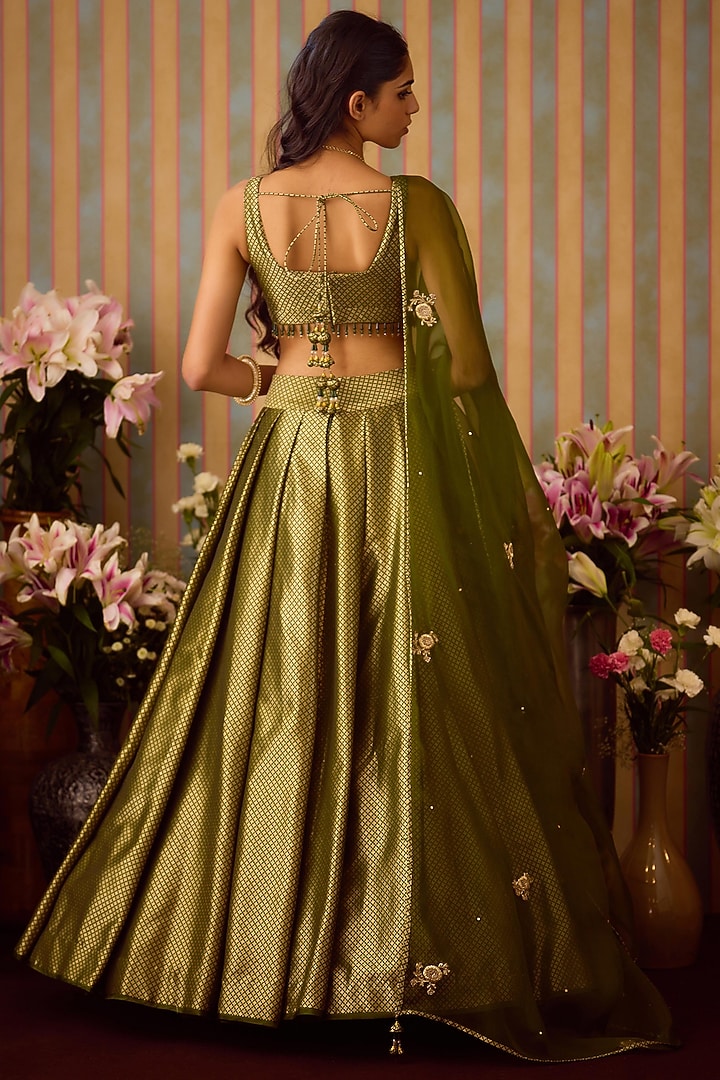 Garden Green Brocade Zardosi Embroidered Wedding Lehenga Set by Shyam Narayan Prasad at Pernia's Pop Up Shop