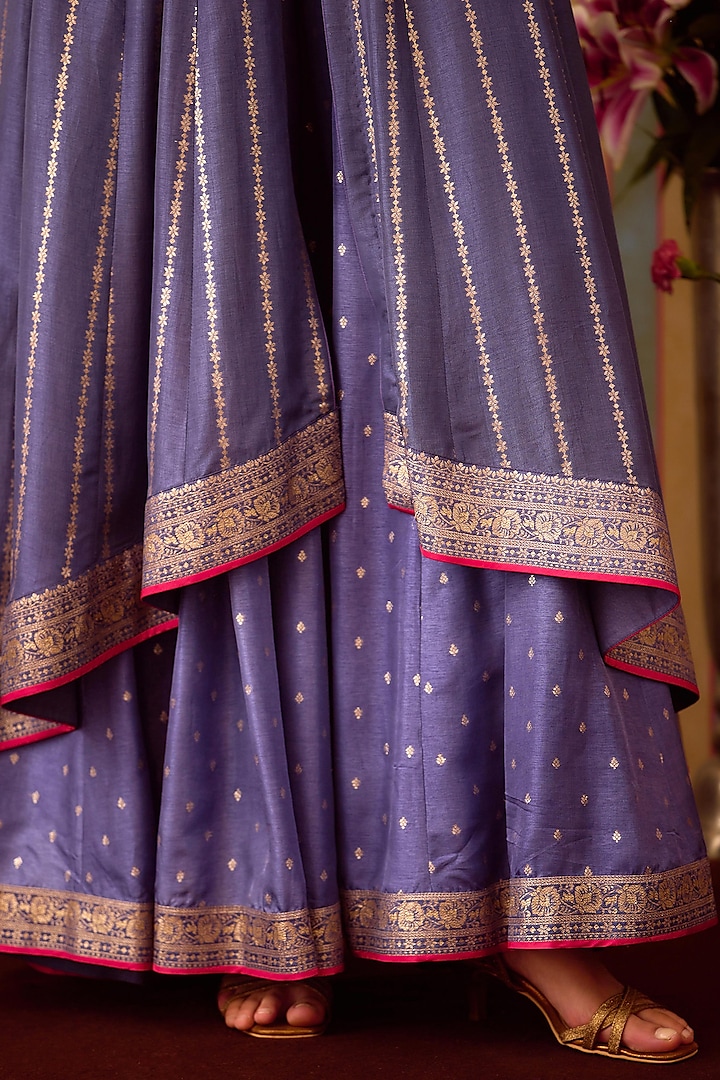 Periwinkle Purple Viscose Brocade Zardosi Embroidered Wedding Anarkali Set by Shyam Narayan Prasad at Pernia's Pop Up Shop