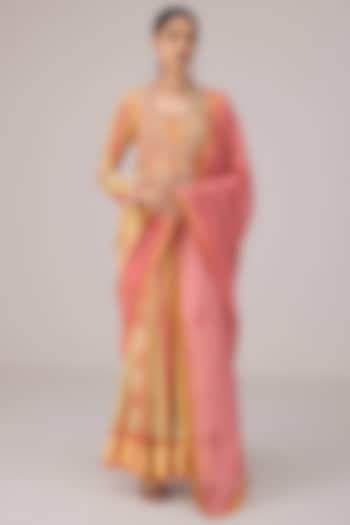 Yellow & Pink Dola Silk Printed Party Wear Anarkali Set by Shyam Narayan Prasad at Pernia's Pop Up Shop