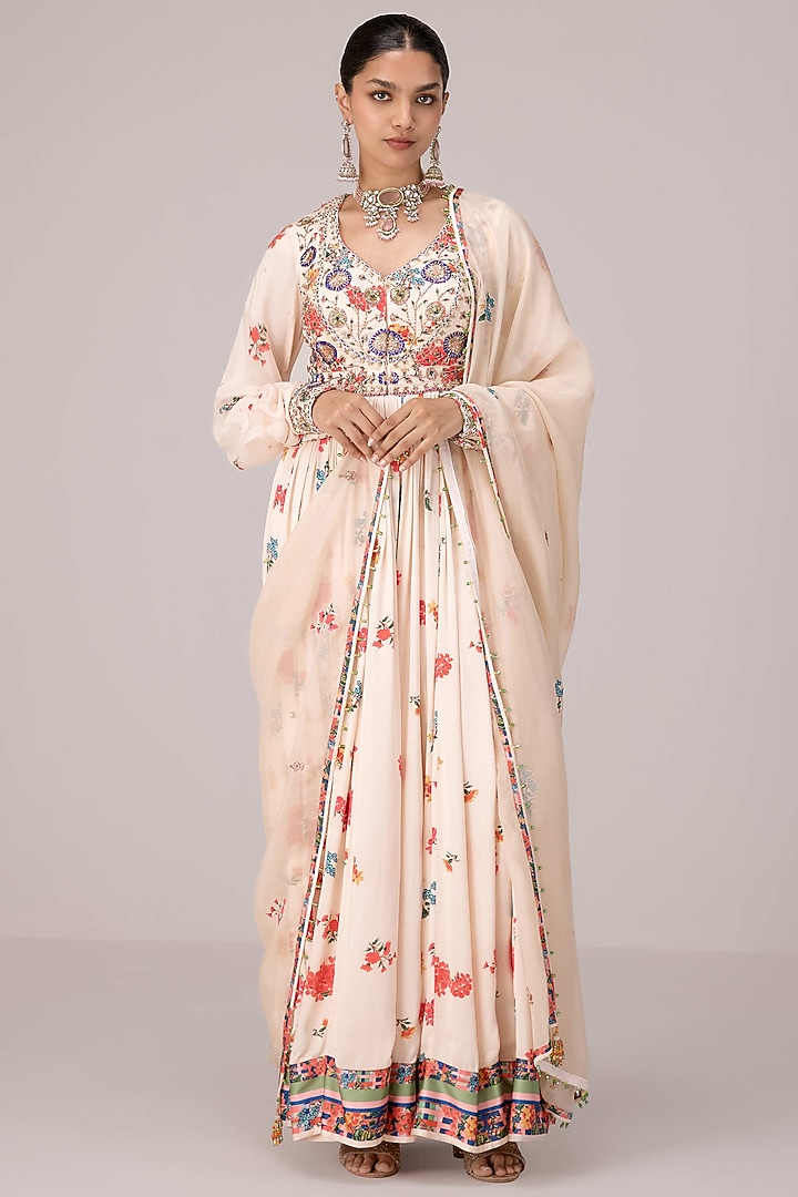 Ivory Dola Silk Zardosi Embroidered Wedding Anarkali Set by Shyam Narayan Prasad at Pernia's Pop Up Shop