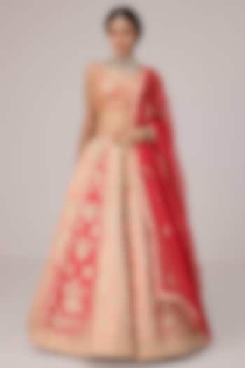 Pink Raw Silk Zari Embroidered Wedding Lehenga Set by Shyam Narayan Prasad at Pernia's Pop Up Shop