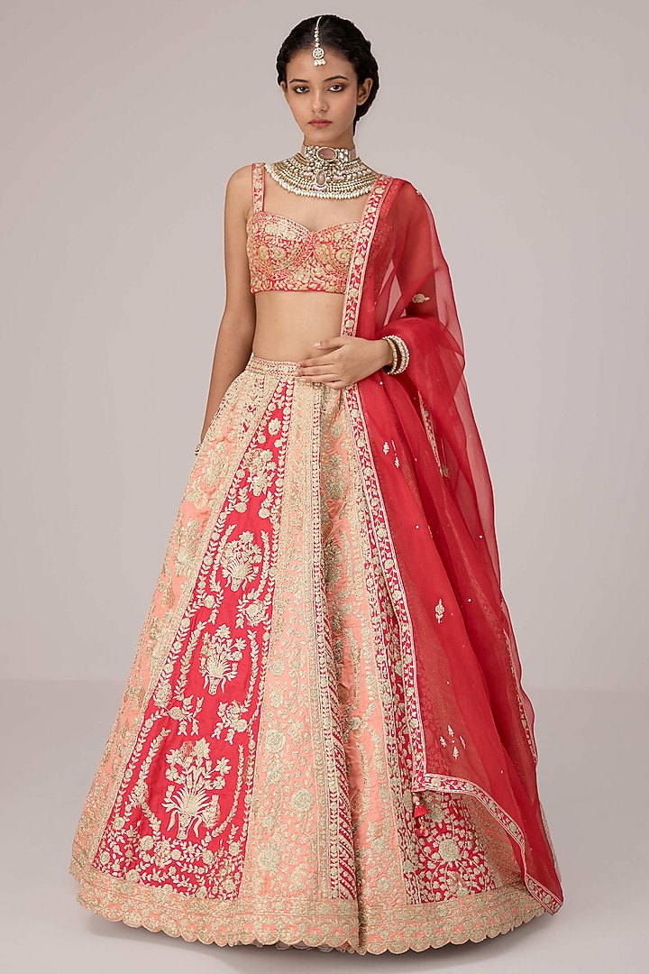 Pink Raw Silk Zari Embroidered Wedding Lehenga Set by Shyam Narayan Prasad at Pernia's Pop Up Shop