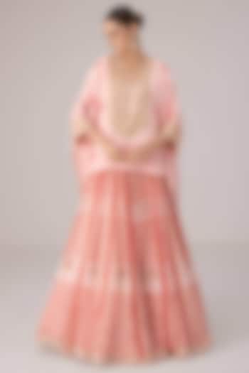 Shell Pink Organza Block Printed Wedding Lehenga Set by Shyam Narayan Prasad at Pernia's Pop Up Shop