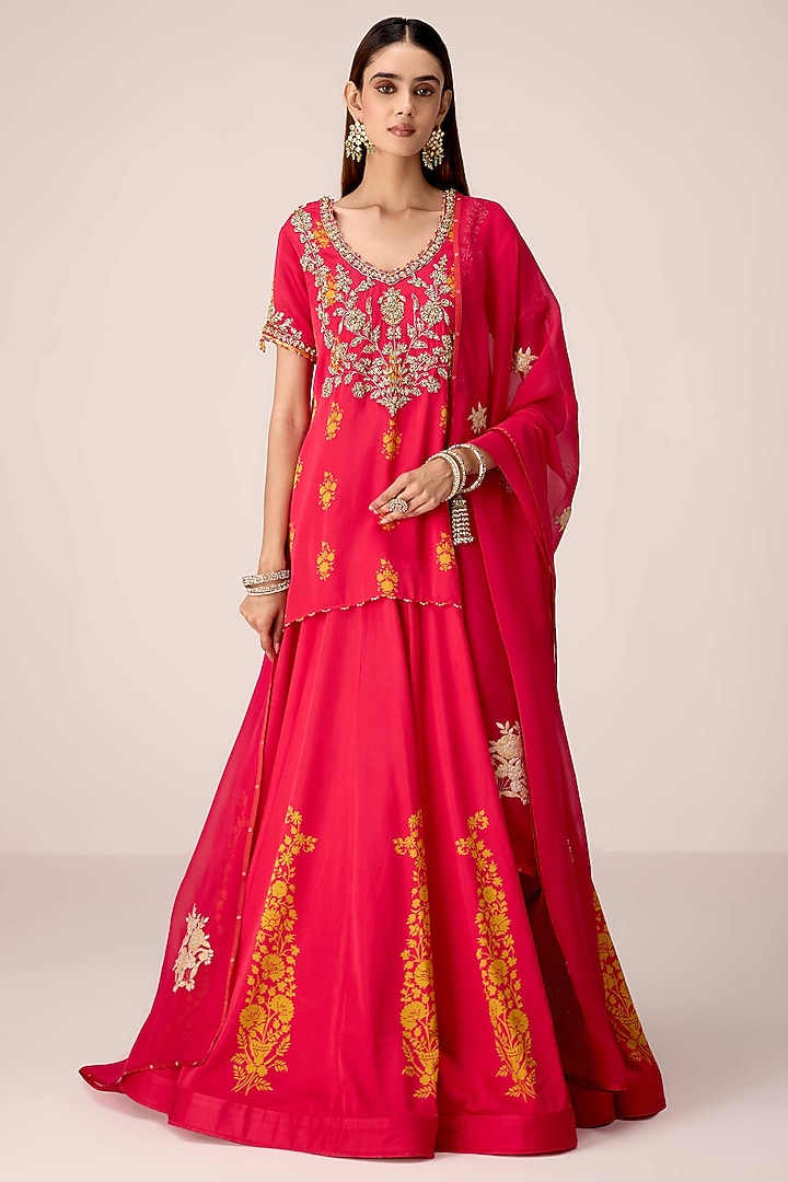 Pink Modal Silk Skirt Set by Shyam Narayan Prasad at Pernia's Pop Up Shop