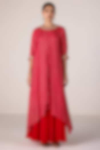 Dark Pink Chinon Brocade Zardosi Embroidered Draped Kurta Set by Shyam Narayan Prasad at Pernia's Pop Up Shop