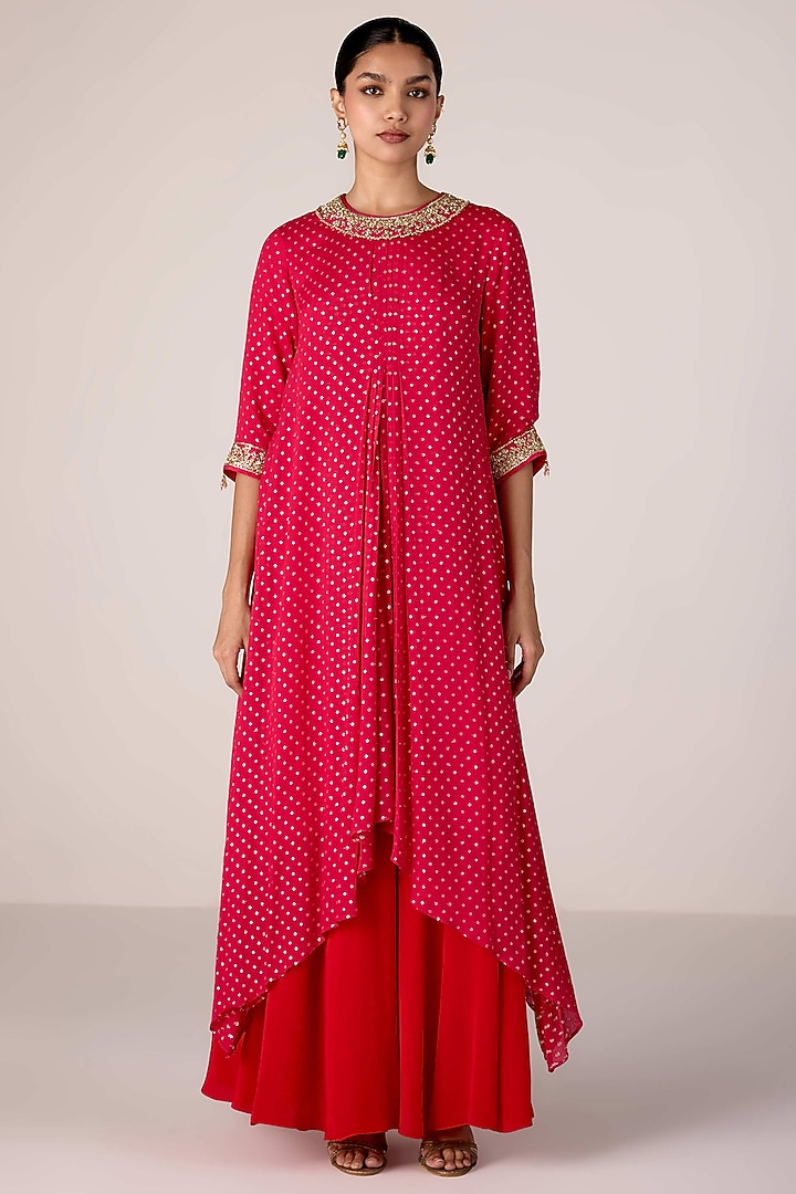 Dark Pink Chinon Brocade Zardosi Embroidered Draped Kurta Set by Shyam Narayan Prasad at Pernia's Pop Up Shop