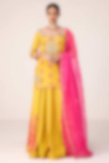 Yellow Modal Satin Skirt Set by Shyam Narayan Prasad at Pernia's Pop Up Shop