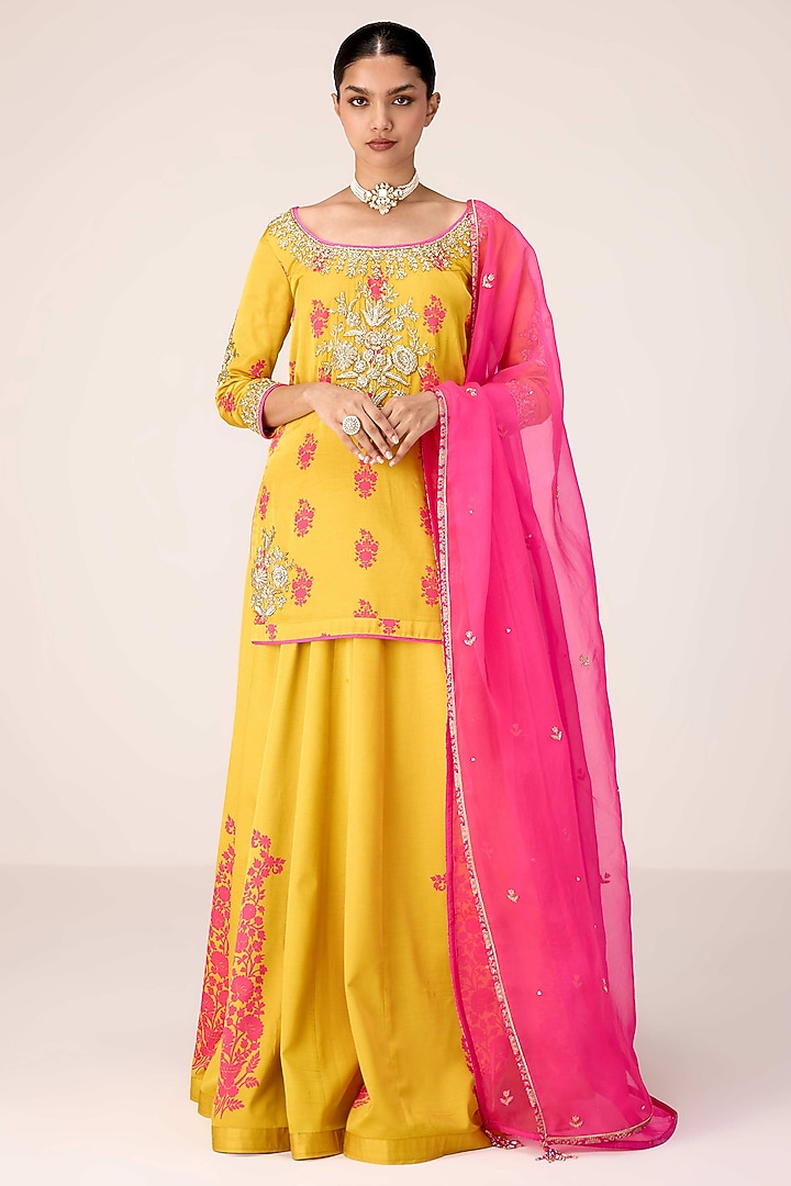 Yellow Modal Satin Skirt Set by Shyam Narayan Prasad at Pernia's Pop Up Shop