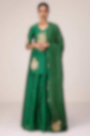 Emerald Green Silk Blend Brocade Skirt Set by Shyam Narayan Prasad at Pernia's Pop Up Shop