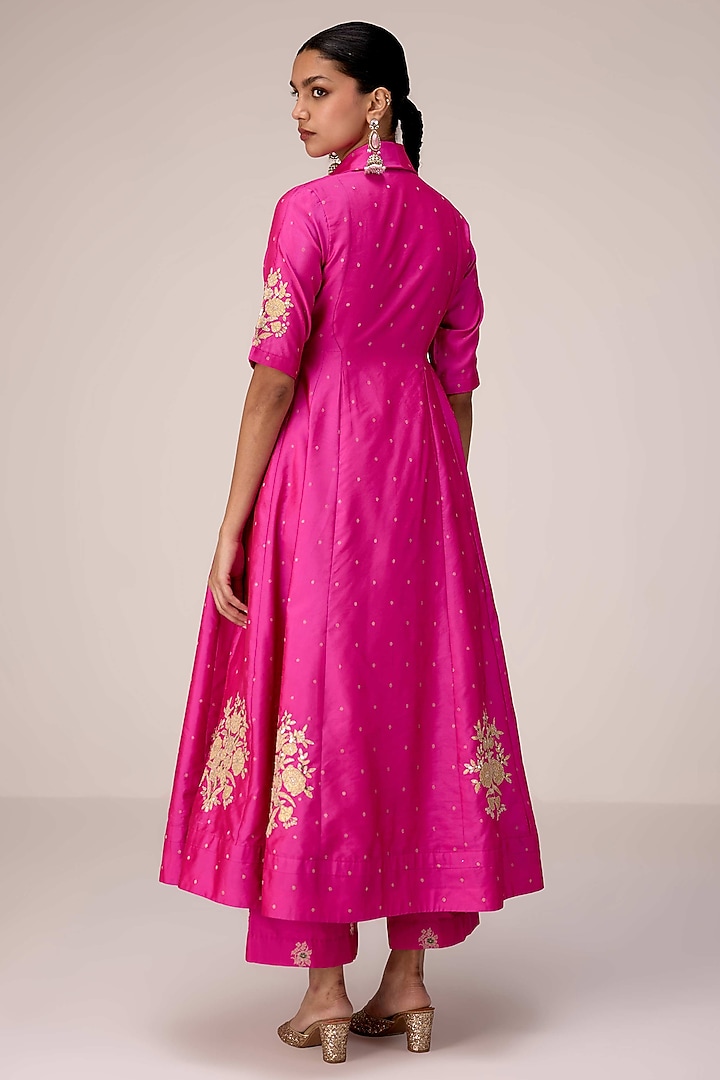 Pink Silk Blend Brocade Patch Embroidered Angrakha Kurta Set by Shyam Narayan Prasad at Pernia's Pop Up Shop