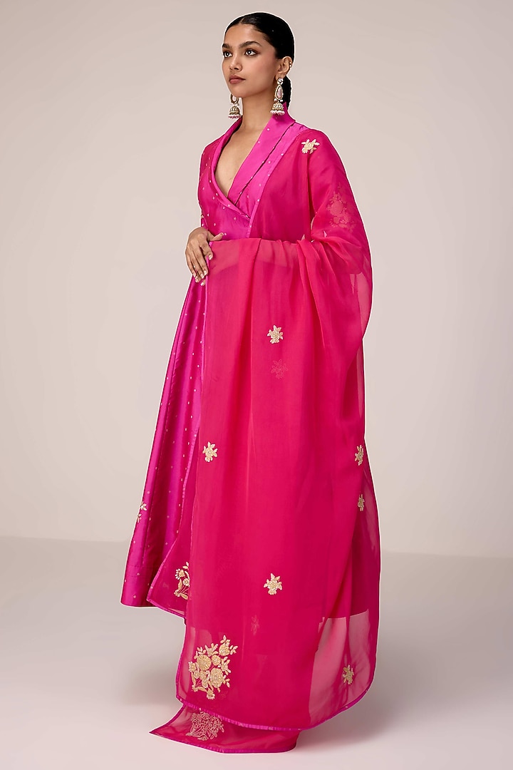 Pink Silk Blend Brocade Patch Embroidered Angrakha Kurta Set by Shyam Narayan Prasad at Pernia's Pop Up Shop