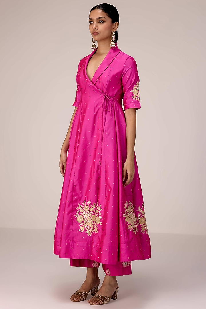 Pink Silk Blend Brocade Patch Embroidered Angrakha Kurta Set by Shyam Narayan Prasad at Pernia's Pop Up Shop