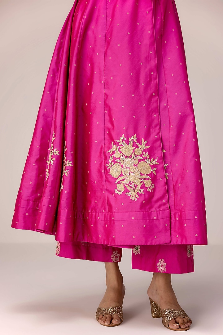 Pink Silk Blend Brocade Patch Embroidered Angrakha Kurta Set by Shyam Narayan Prasad at Pernia's Pop Up Shop
