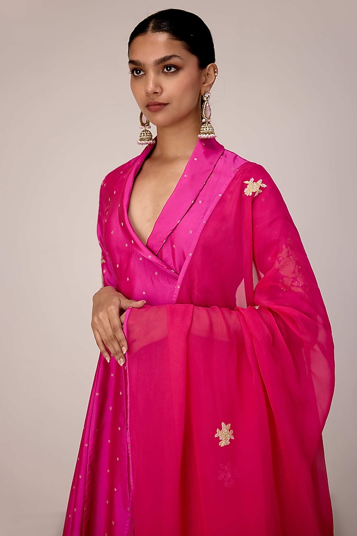 Pink Silk Blend Brocade Patch Embroidered Angrakha Kurta Set by Shyam Narayan Prasad at Pernia's Pop Up Shop