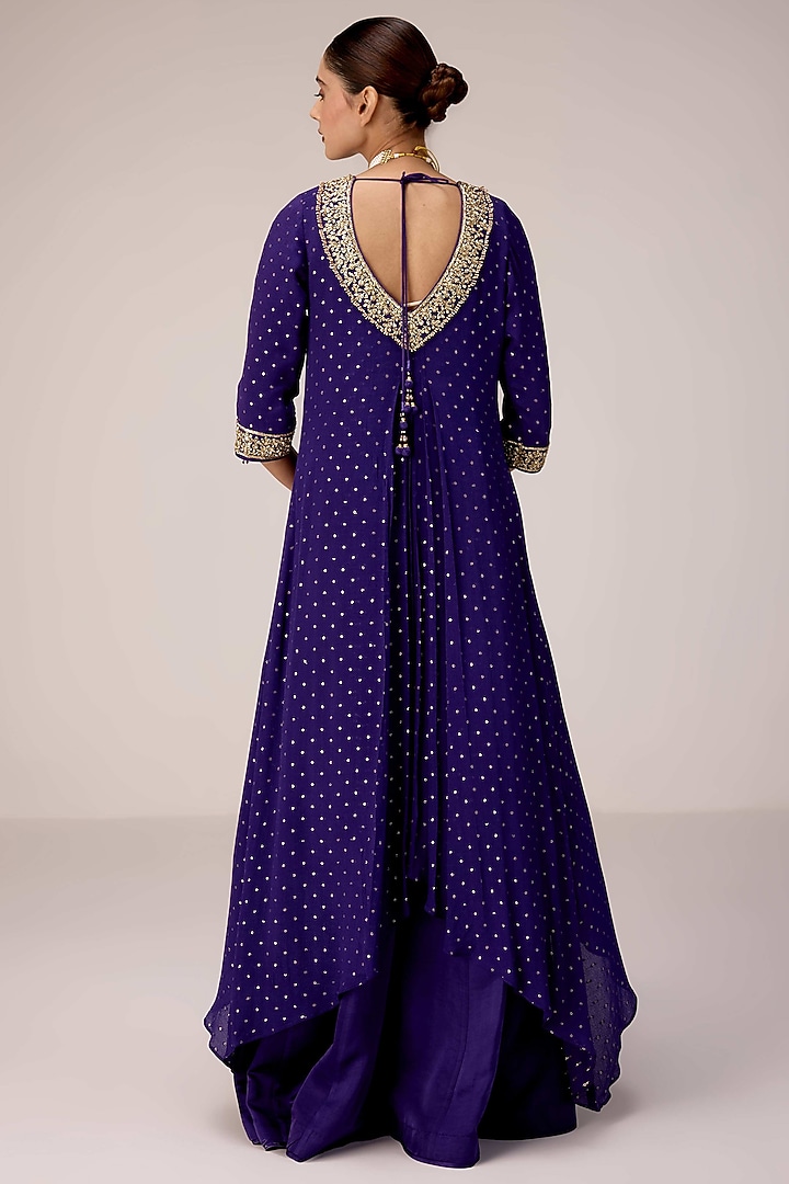 Purple Chinon Brocade Zardosi Embroidered Draped Kurta Set by Shyam Narayan Prasad at Pernia's Pop Up Shop