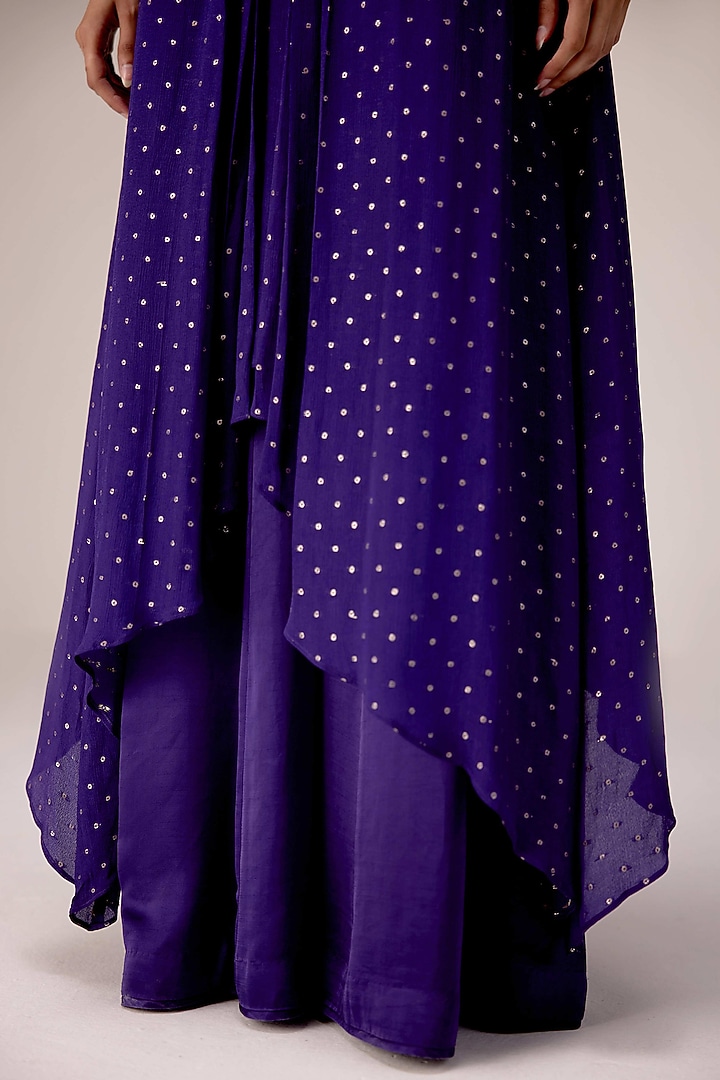 Purple Chinon Brocade Zardosi Embroidered Draped Kurta Set by Shyam Narayan Prasad at Pernia's Pop Up Shop