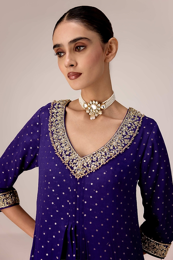 Purple Chinon Brocade Zardosi Embroidered Draped Kurta Set by Shyam Narayan Prasad at Pernia's Pop Up Shop