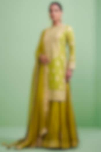 Citrus Green Gota Embroidered Sharara Set by Shyam Narayan Prasad at Pernia's Pop Up Shop