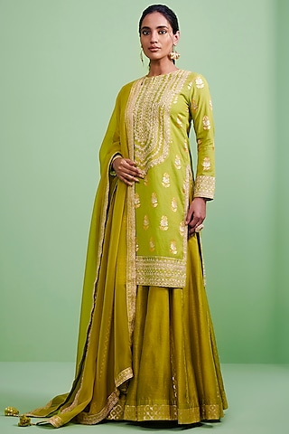 Citrus Green Gota Embroidered Sharara Set by Shyam Narayan Prasad
