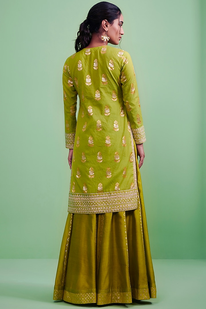 Citrus Green Gota Embroidered Wedding Sharara Set by Shyam Narayan Prasad at Pernia's Pop Up Shop