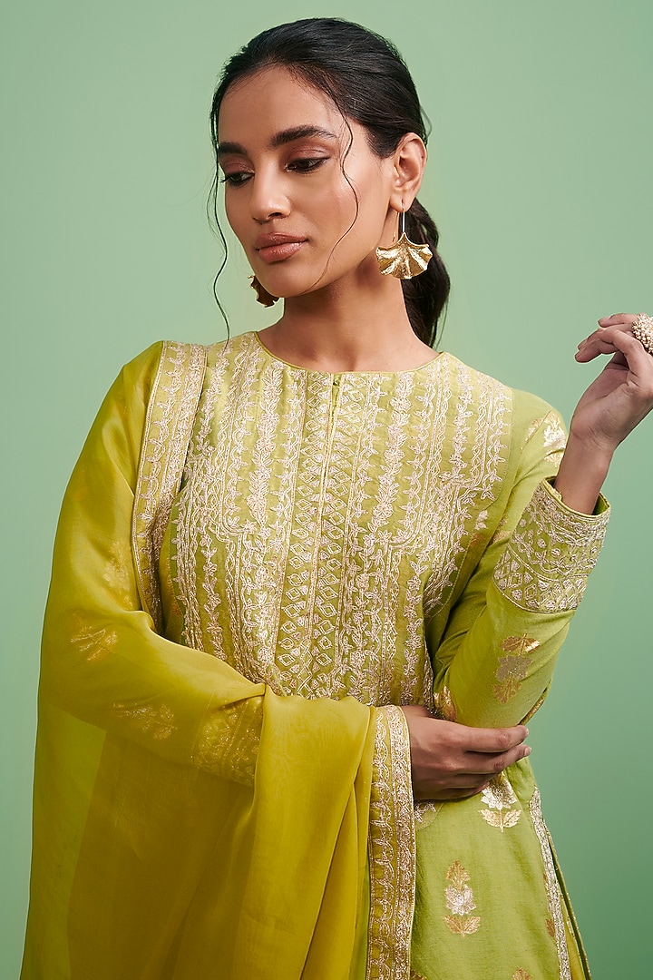 Citrus Green Gota Embroidered Wedding Sharara Set by Shyam Narayan Prasad at Pernia's Pop Up Shop