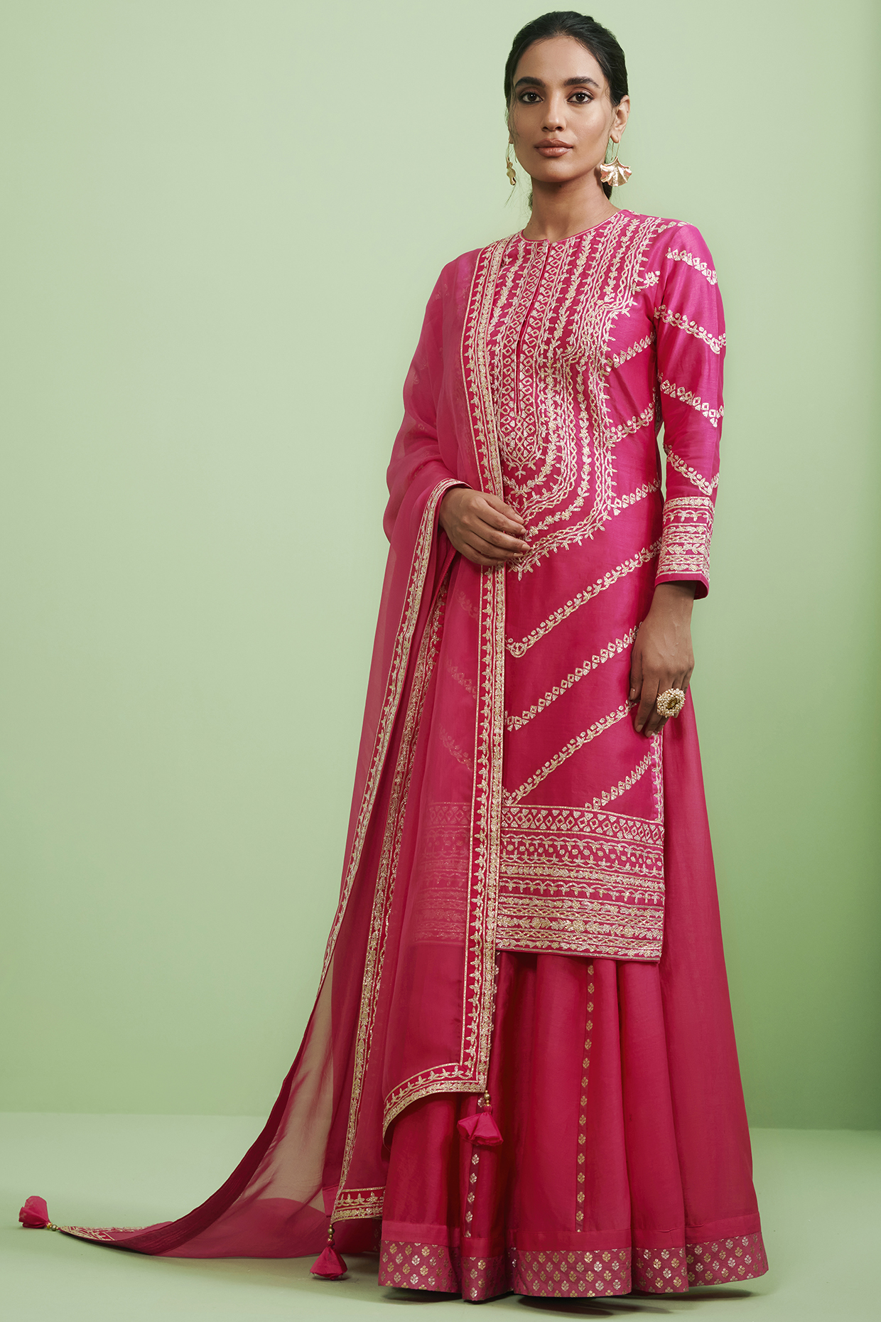 Fuchsia Gota Embroidered Wedding Sharara Set by Shyam Narayan Prasad at Pernia's Pop Up Shop