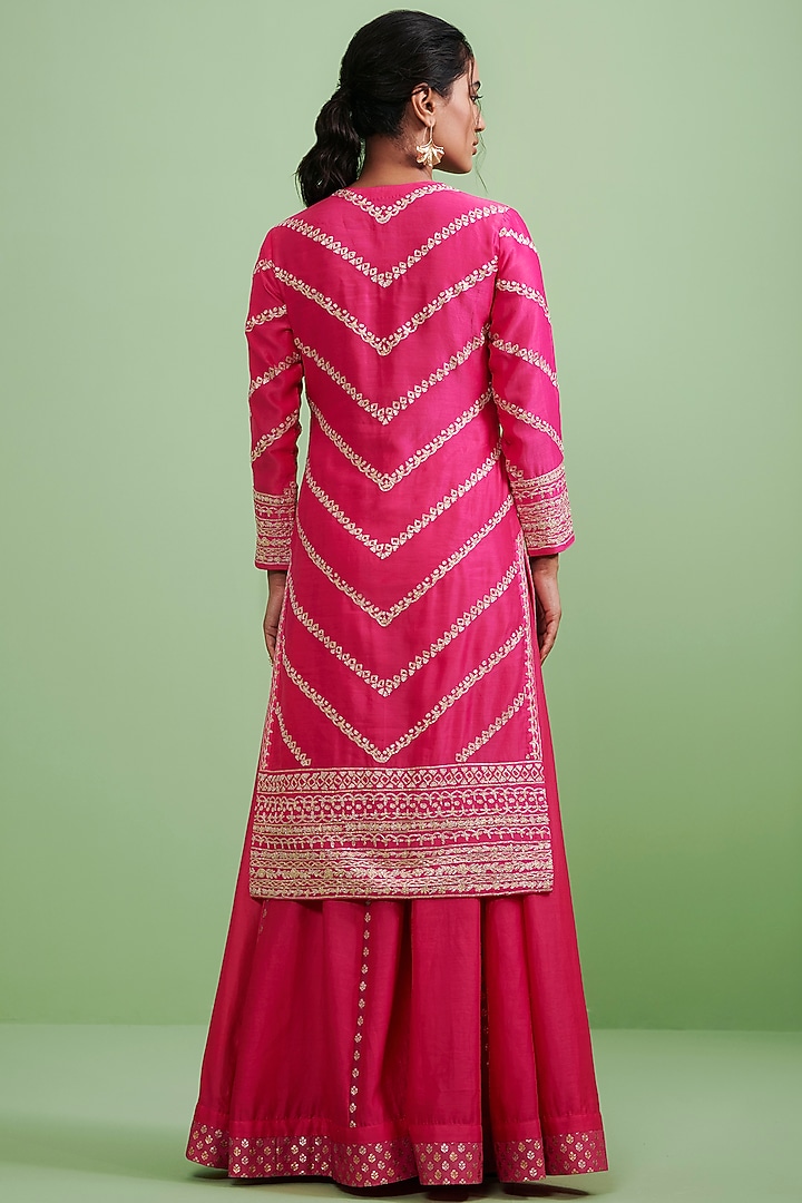 Fuchsia Gota Embroidered Wedding Sharara Set by Shyam Narayan Prasad at Pernia's Pop Up Shop