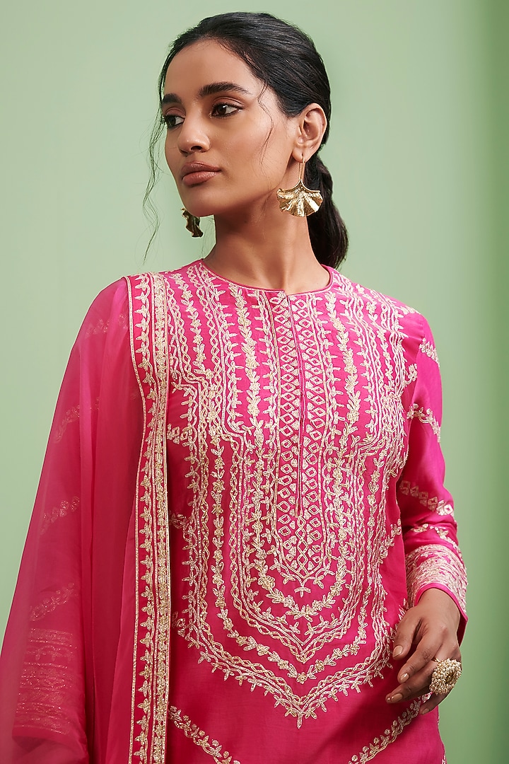 Fuchsia Gota Embroidered Wedding Sharara Set by Shyam Narayan Prasad at Pernia's Pop Up Shop
