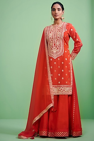 Orange Gota Embroidered Sharara Set by Shyam Narayan Prasad