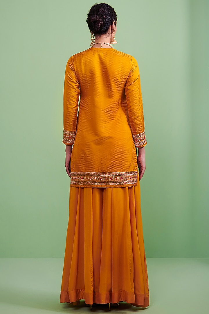 Mustard Viscose Chinon Wedding Sharara Set by Shyam Narayan Prasad at Pernia's Pop Up Shop