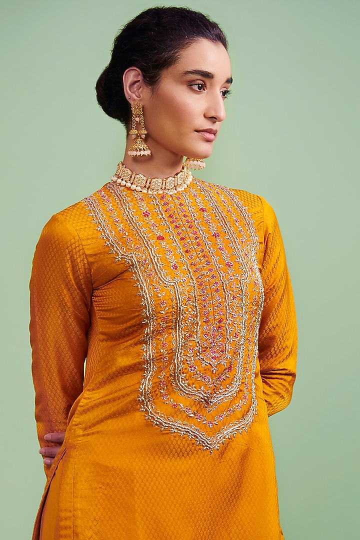 Mustard Viscose Chinon Wedding Sharara Set by Shyam Narayan Prasad at Pernia's Pop Up Shop
