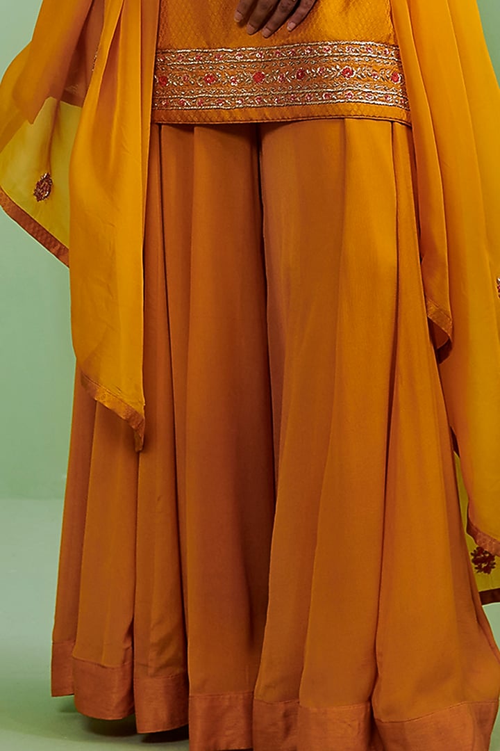 Mustard Viscose Chinon Wedding Sharara Set by Shyam Narayan Prasad at Pernia's Pop Up Shop