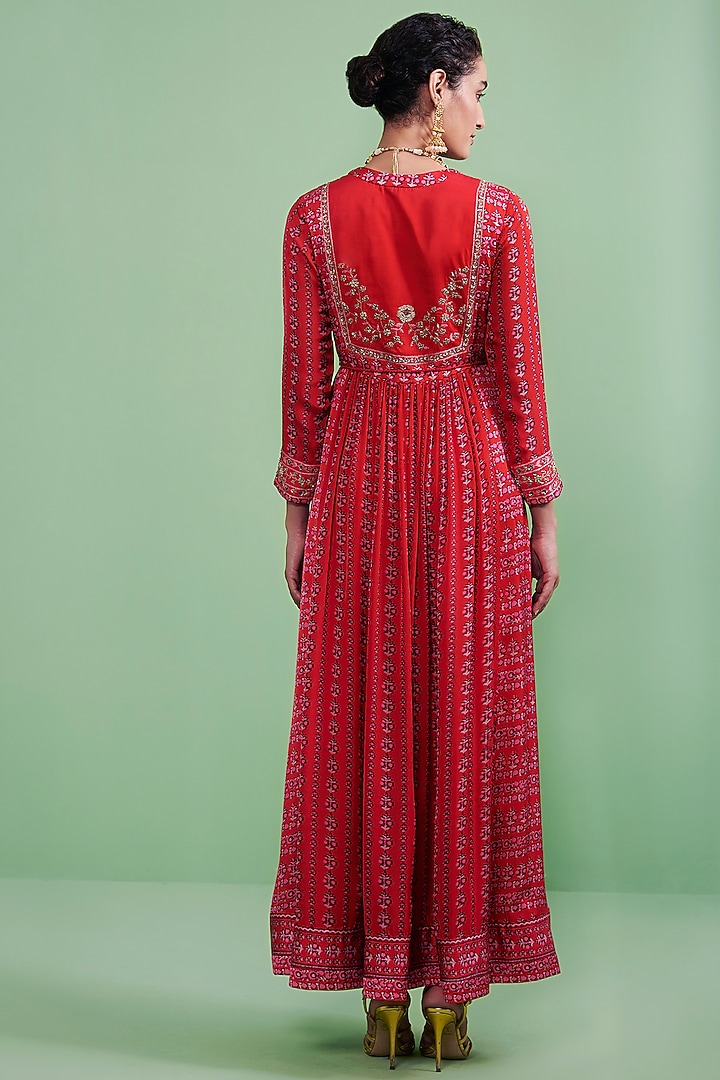 Cherry Red Embroidered Wedding Anarkali Set by Shyam Narayan Prasad at Pernia's Pop Up Shop