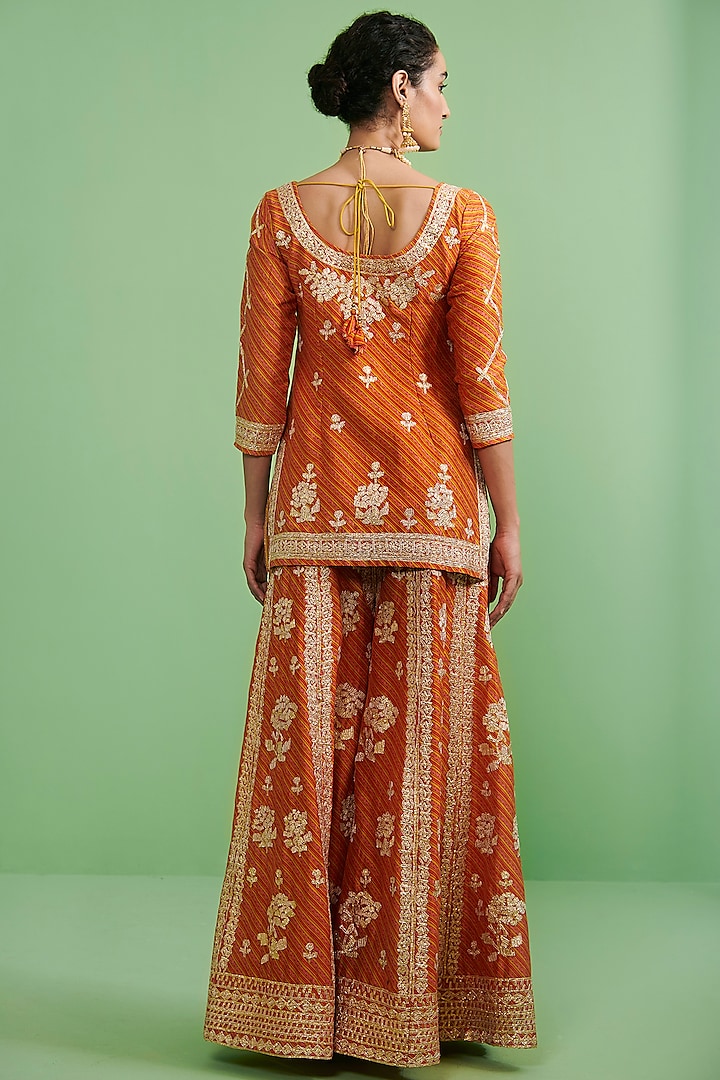 Orange Chanderi Embroidered Wedding Sharara Set by Shyam Narayan Prasad at Pernia's Pop Up Shop