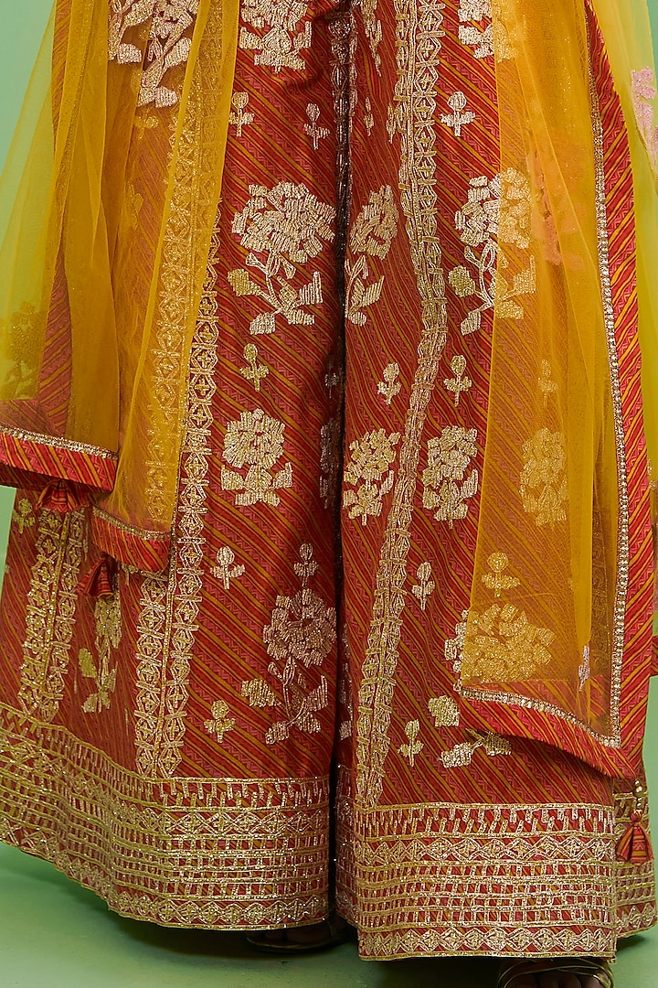 Orange Chanderi Embroidered Wedding Sharara Set by Shyam Narayan Prasad at Pernia's Pop Up Shop