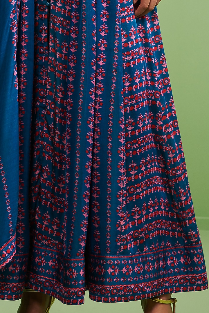 Teal Blue Cotton Satin Zardosi Embroidered Wedding Anarkali Set by Shyam Narayan Prasad at Pernia's Pop Up Shop