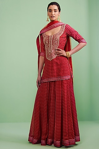 Maroon Printed Sharara Set by Shyam Narayan Prasad