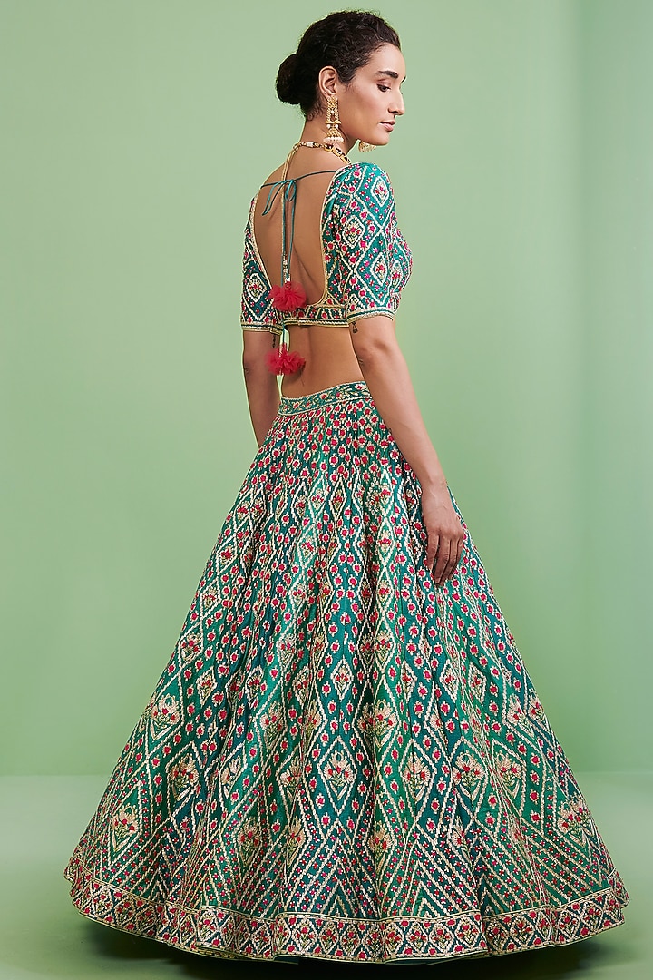 Teal Embroidered Wedding Lehenga Set by Shyam Narayan Prasad at Pernia's Pop Up Shop