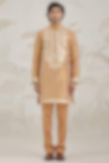 Gold Organza Tissue Thread Embroidered Kurta Set by Shyam Narayan Prasad Men at Pernia's Pop Up Shop